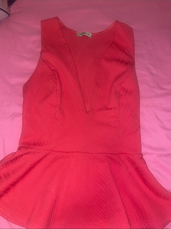Arden B Tops - Coral Arden B  Peplum V-Neck Sleeveless Top
